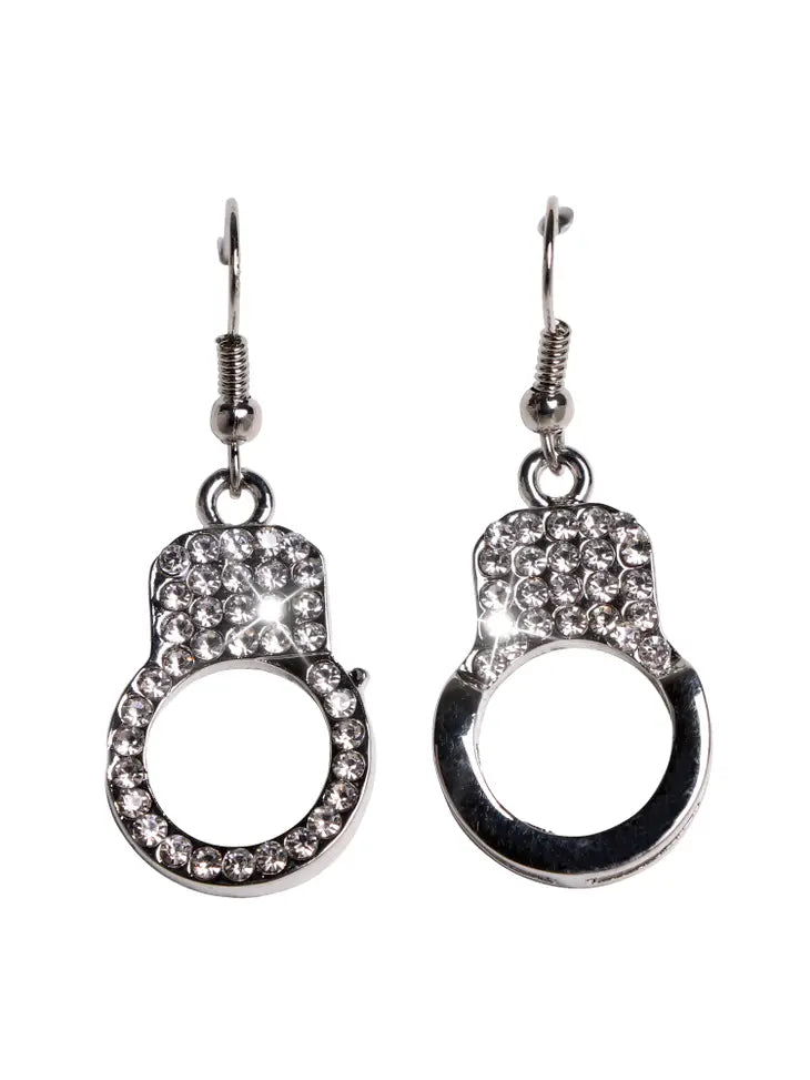 Silver Handcuffs with Stones Earrings