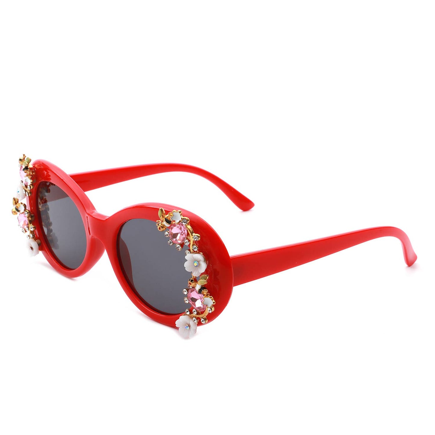 Women Oval Round Floral Design Fashion Sunglasses