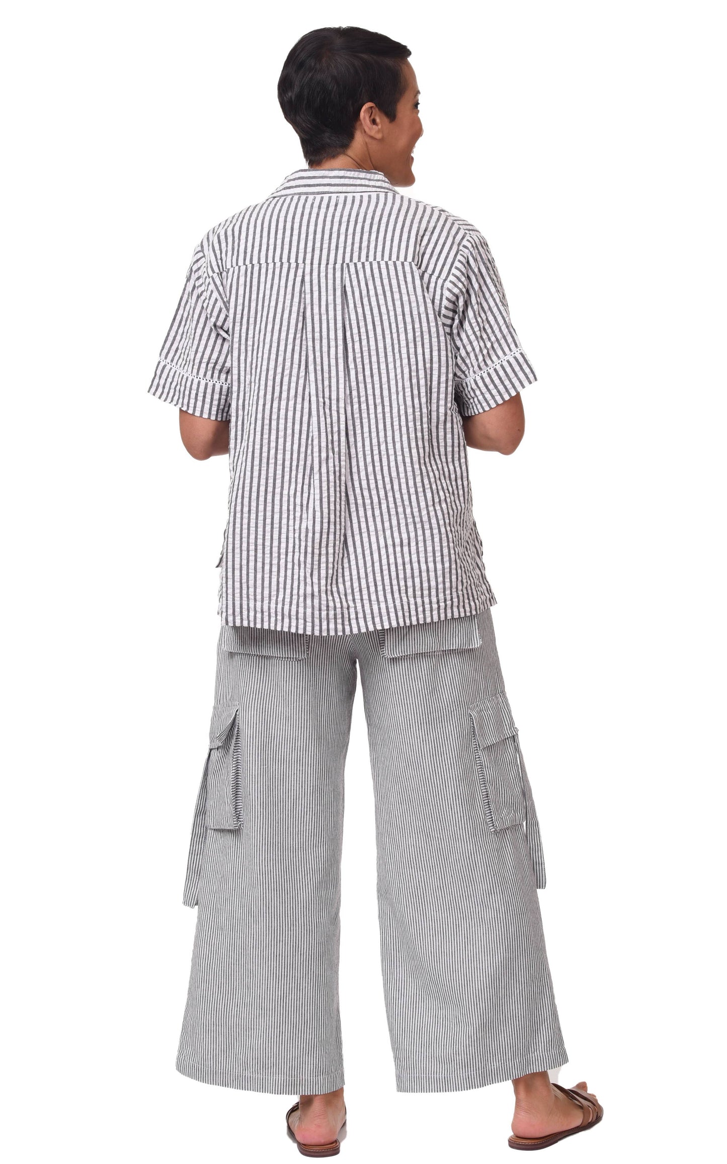 Calista Cargo Pant in Ticking Stripe