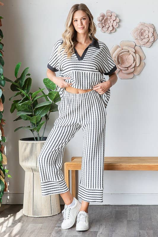 Jacquard Stripe Collar Top