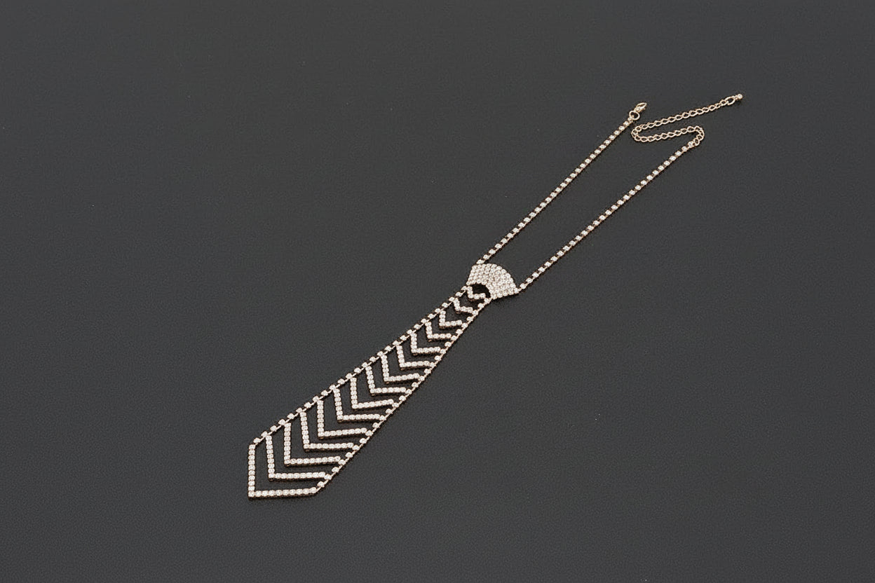 Rhinestone Necktie Necklace