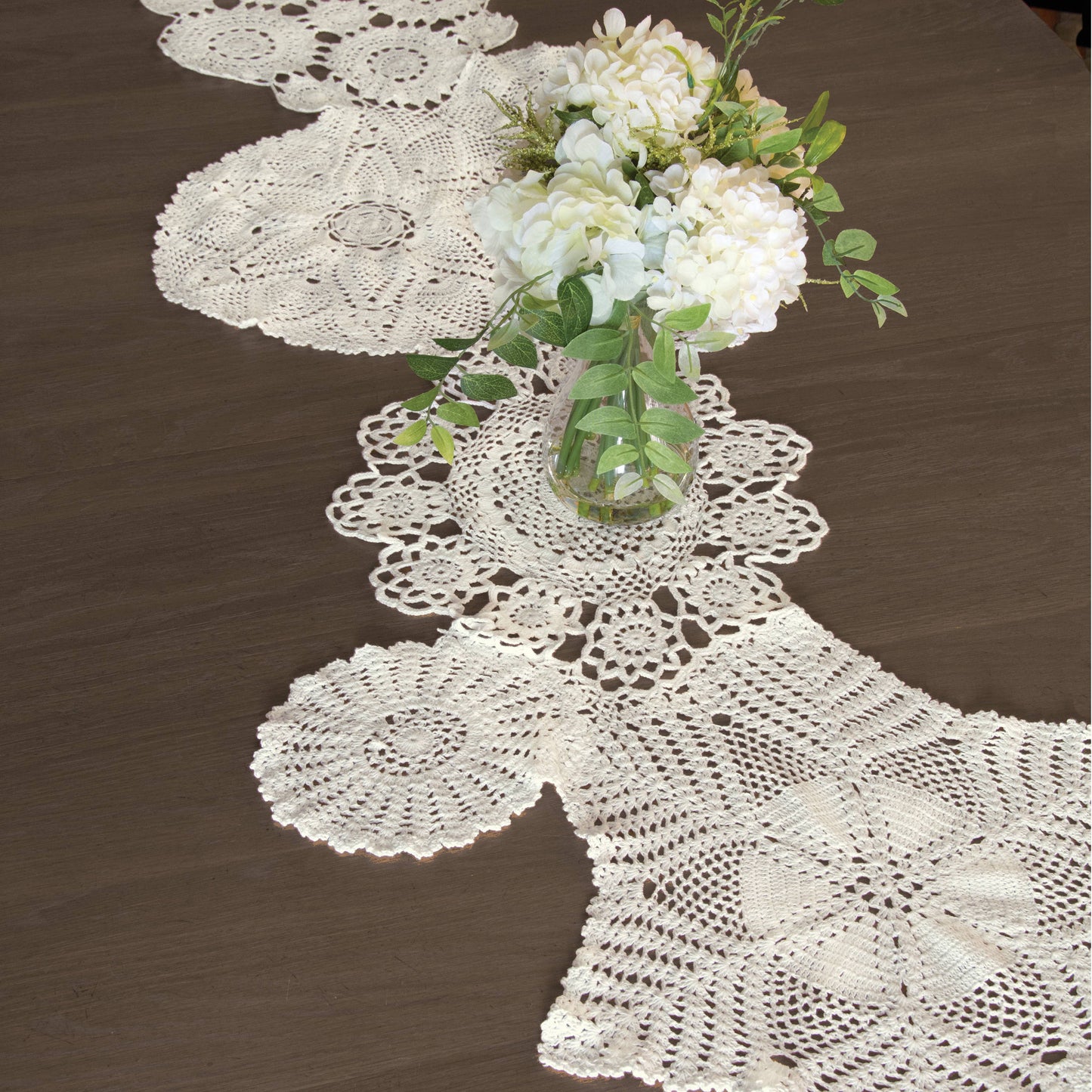 Blue Ribbon Crochet 14x50 Cream Crochet Table Runner