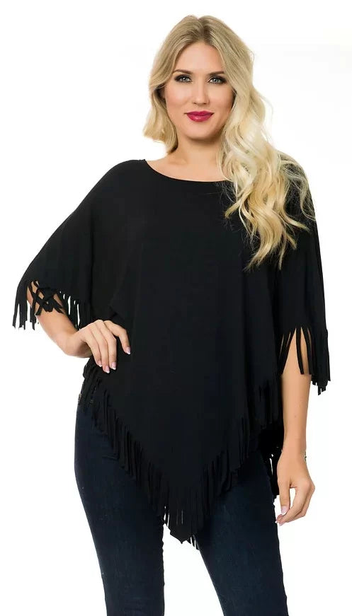 Solid Fringe Poncho Top