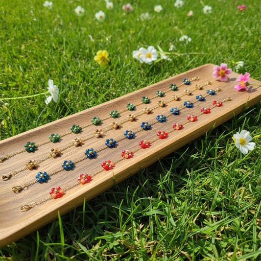 Glass Beaded Flower 18K Gold Plated Anklet