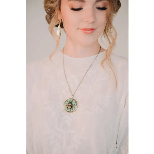 Honey Bee Necklace - Large Round Locket