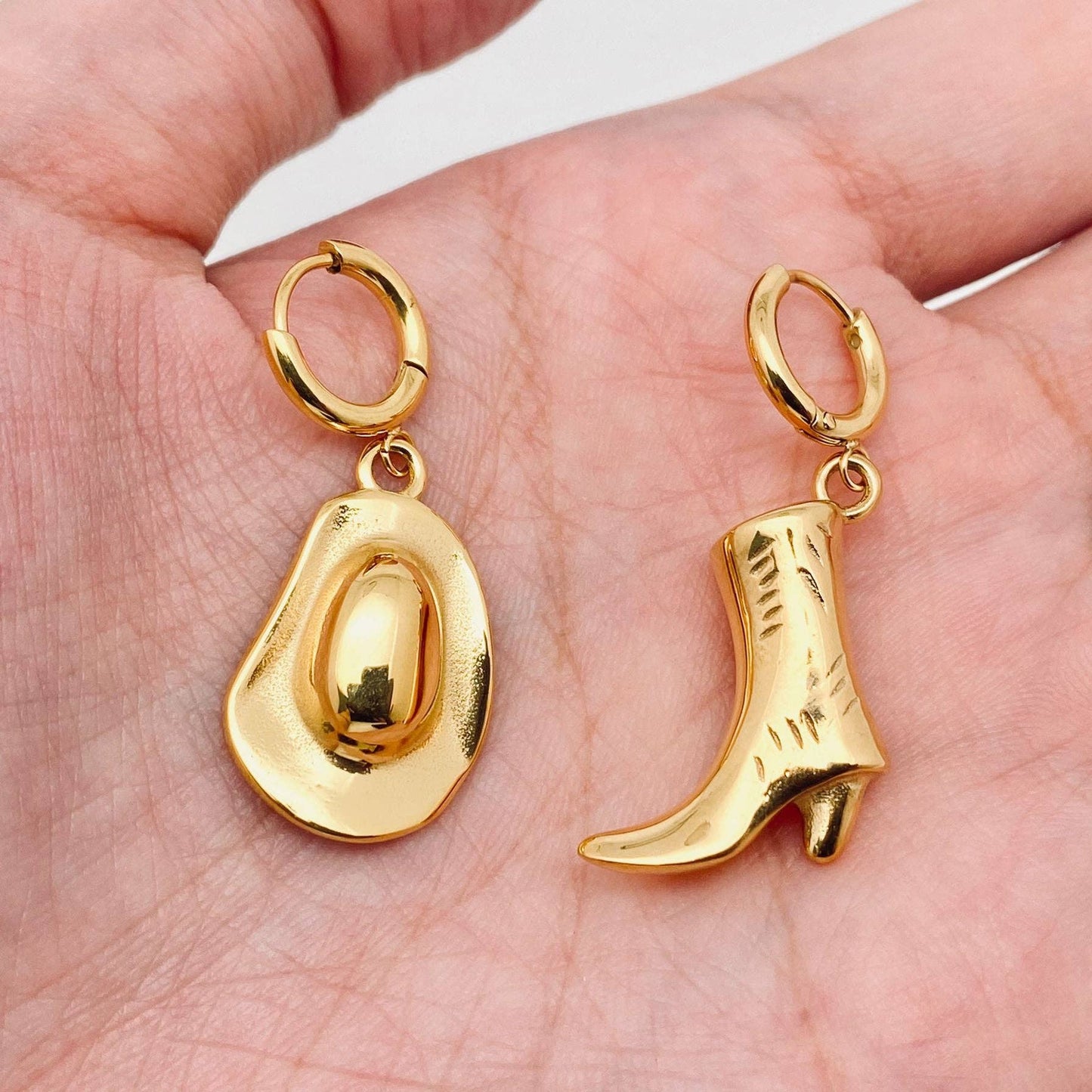 Western Cowgirl Hat & Boot Huggie Earrings