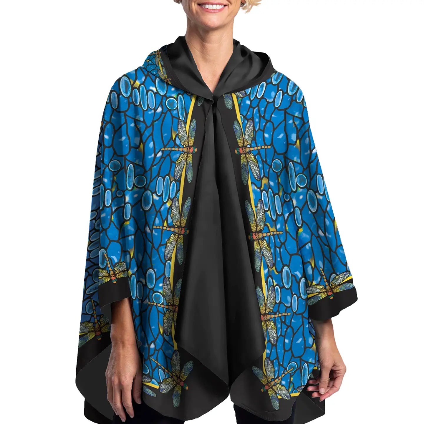Tiffany Dragonfly (Multi) Reversible Rain Cape – Lightweight Hooded Wrap