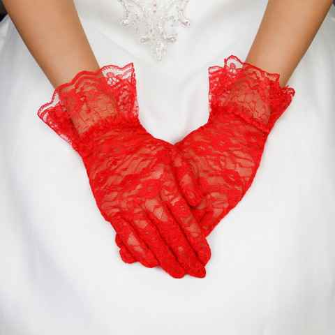 Red Women's Lace Ruffle Gloves