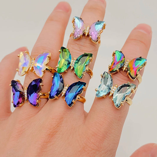 Gradient Glass Butterfly Adjustable Ring