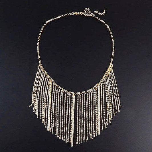 Bar & Fringe Dangle Chain Necklace