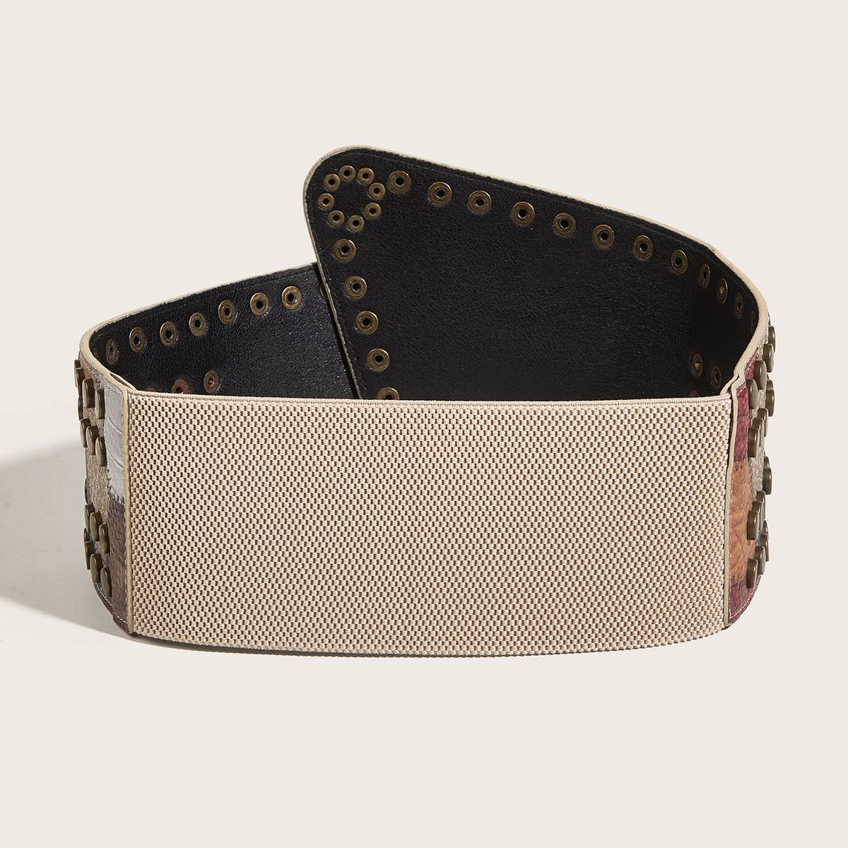 Bronze Nail Metal Buckle Elastic Gridle Belt