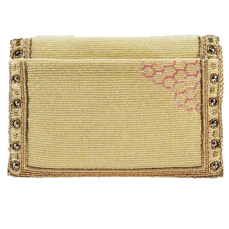 Buzzed Beaded Bee with Crown Crossbody Clutch Handbag