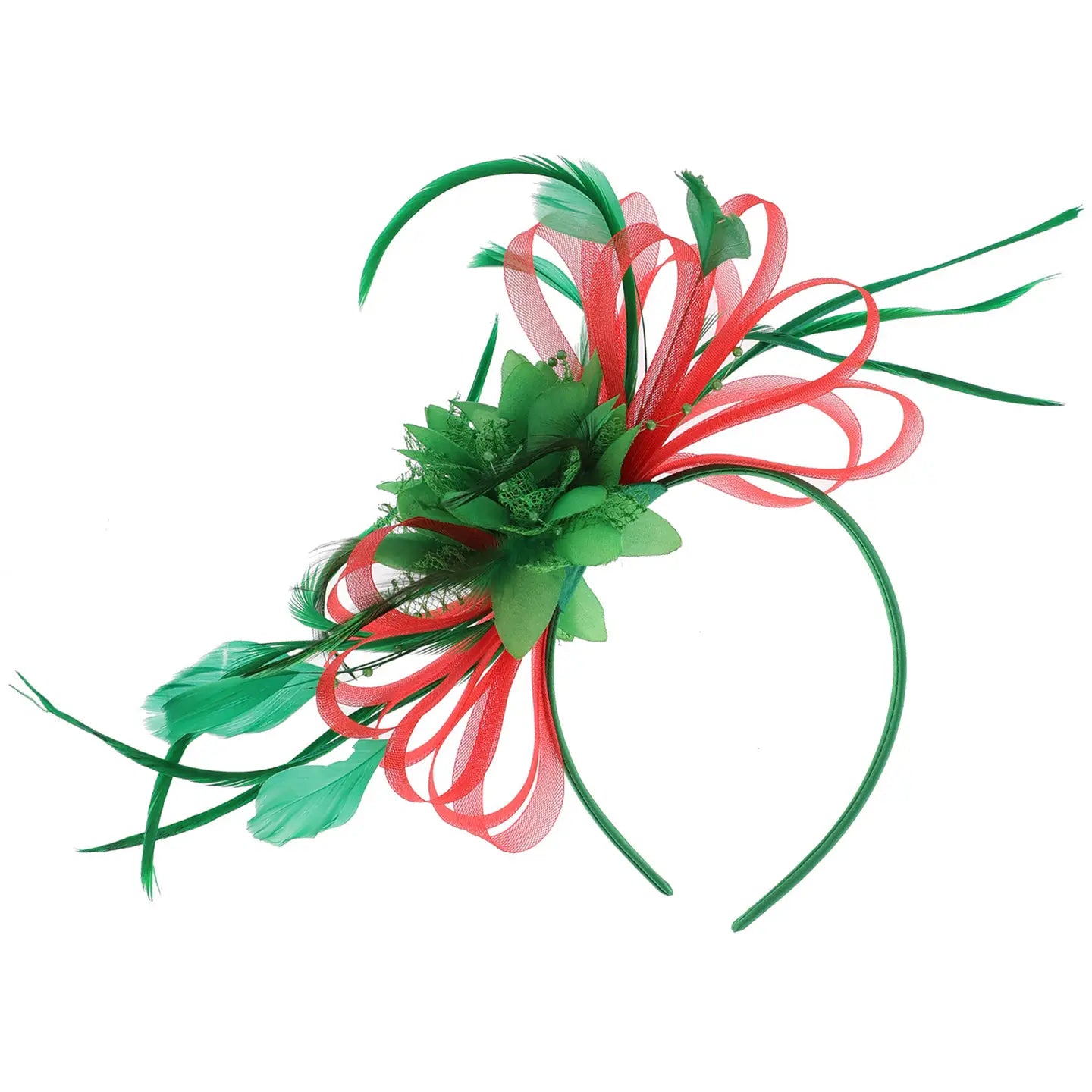 Floral Fascinator Headband w/ Side Loops & Feathers