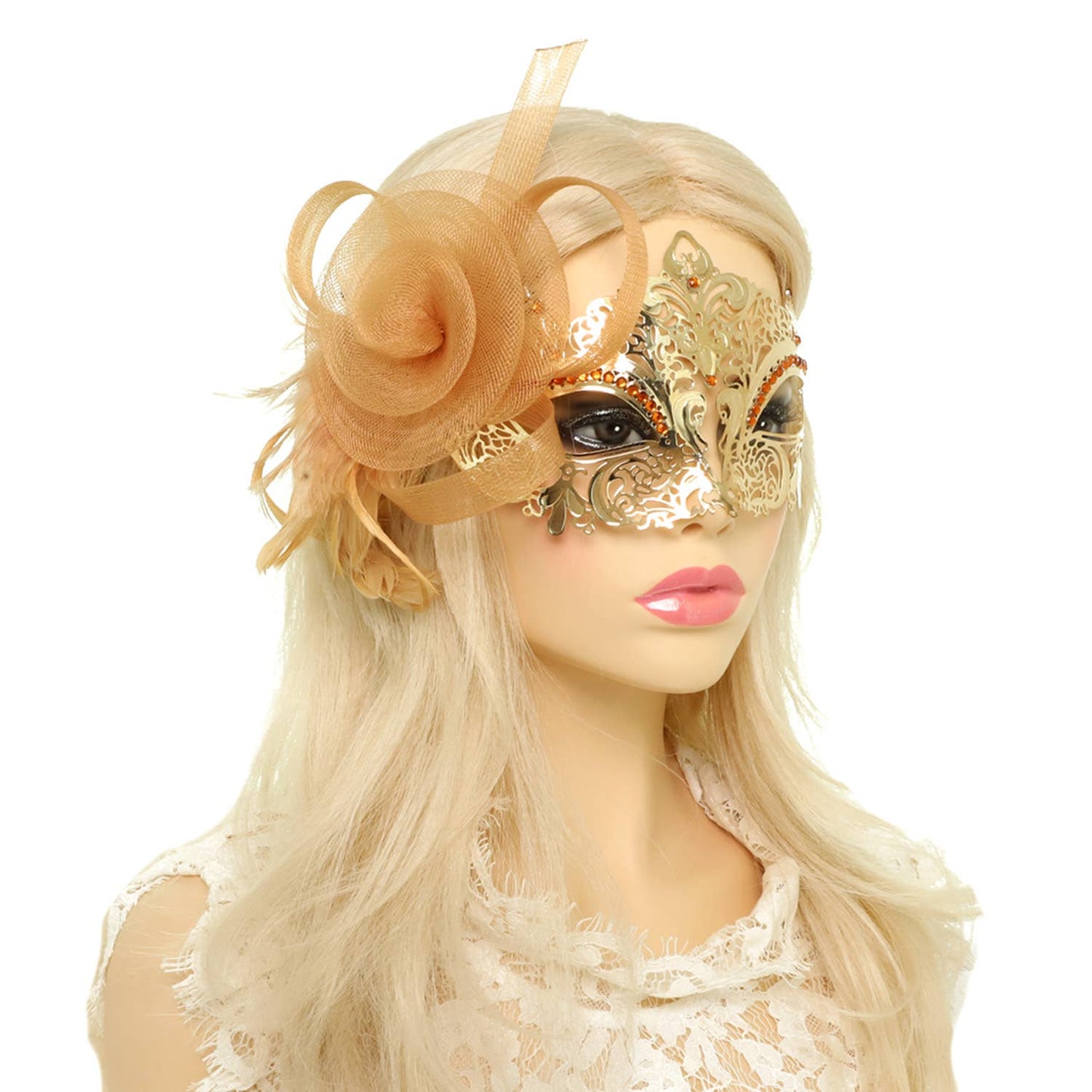 Crystal Rhinestone Masquerade Mask with Detached Fascinator