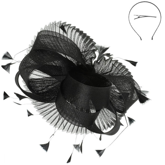 Sheer Mesh Loop Feather Spray Fascinator with Headband