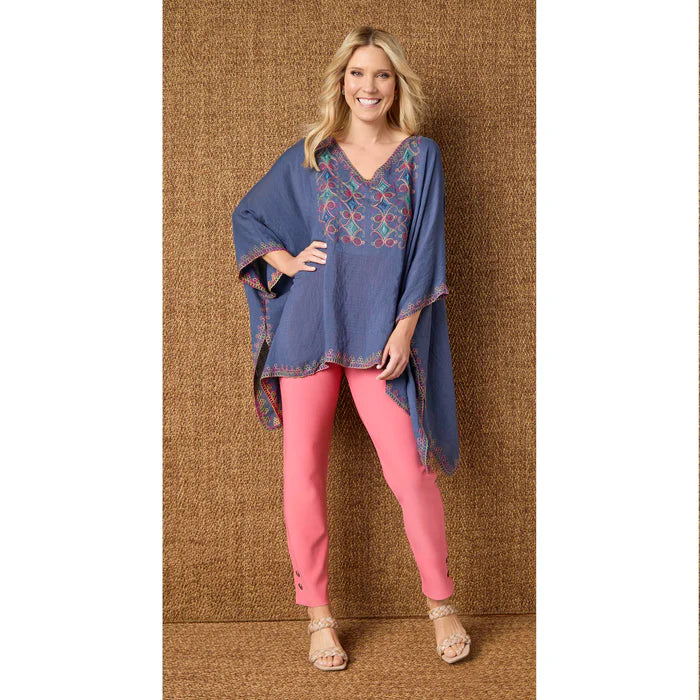 Sariah V-Neck Poncho with Embroidery