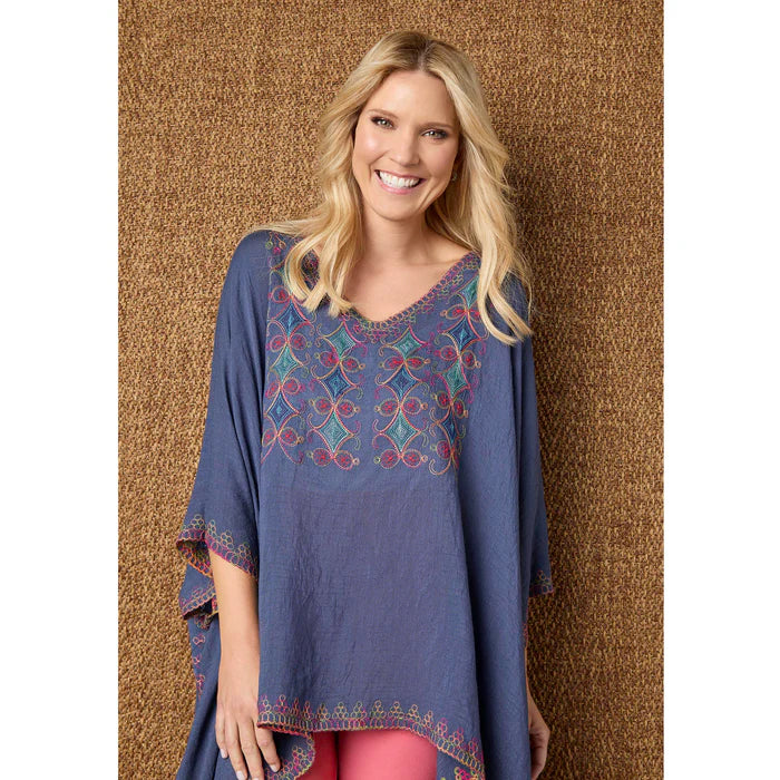 Sariah V-Neck Poncho with Embroidery