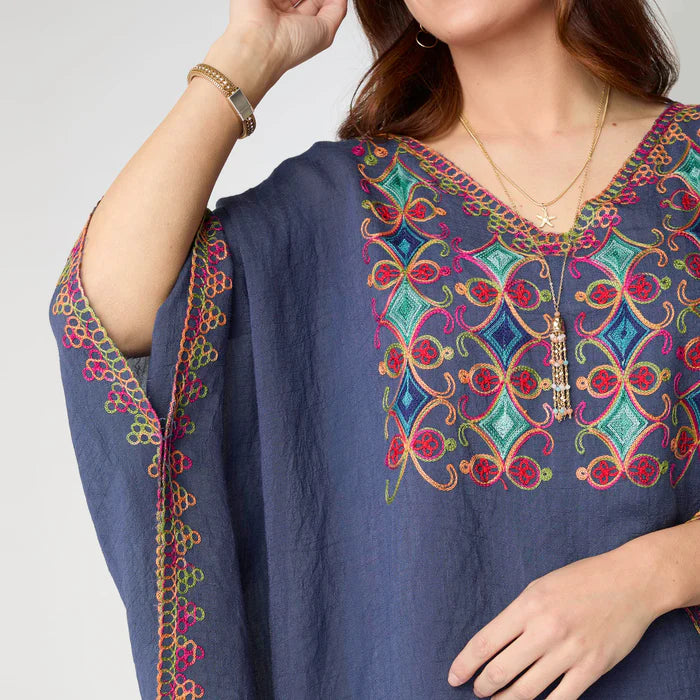 Sariah V-Neck Poncho with Embroidery
