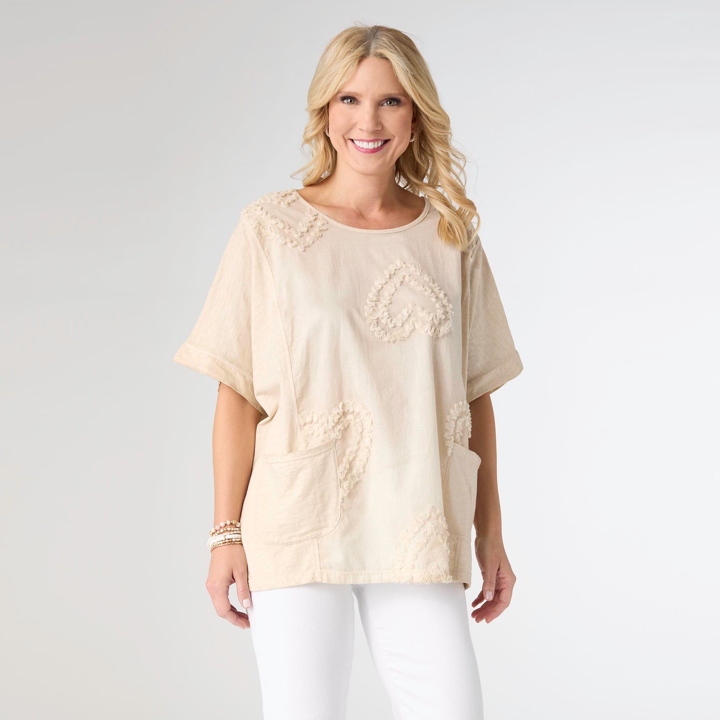 Lisa Relaxed Fit Top with Raised Hearts