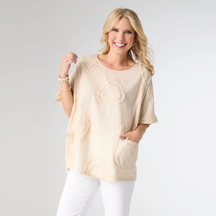Lisa Relaxed Fit Top with Raised Hearts