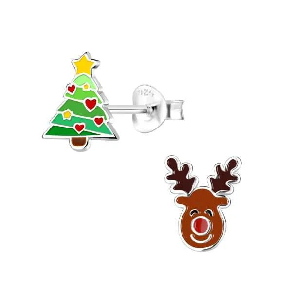 Christmas Tree & Reindeer Post Earrings