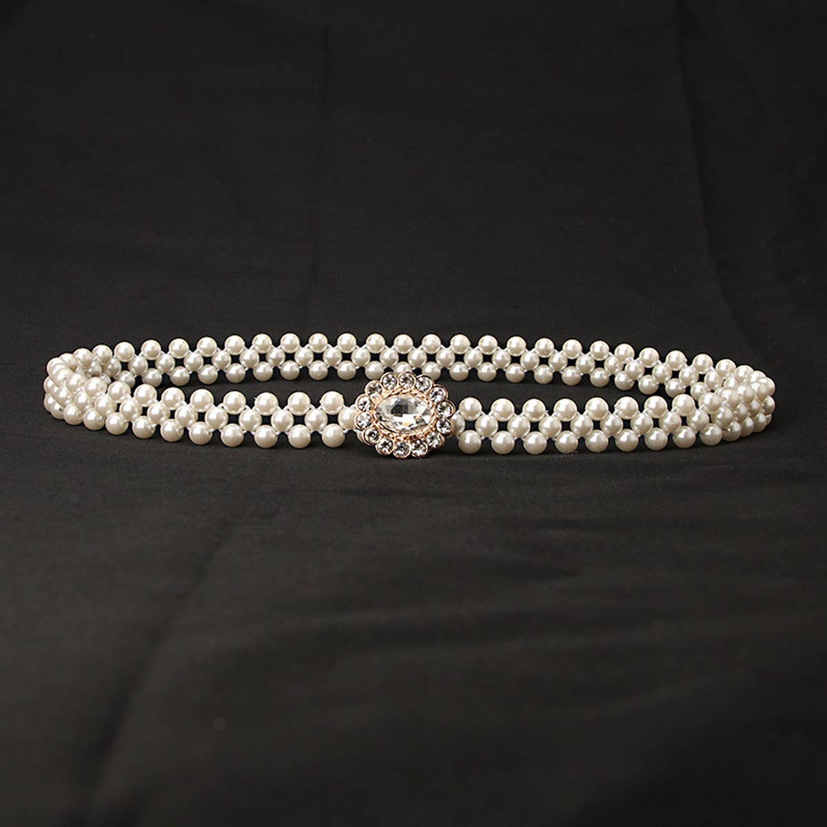 Pearl Woven Elastic Belt w/ Rhinestone Alloy Buckles