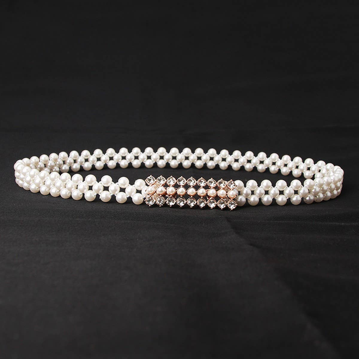 Pearl Woven Elastic Belt w/ Rhinestone Alloy Buckles