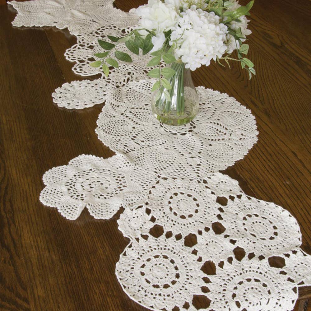 Blue Ribbon Crochet 14x50 Cream Crochet Table Runner