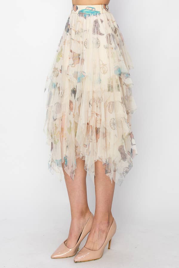 Dreamy Tiered Tulle Midi Skirt With Floaty Hem