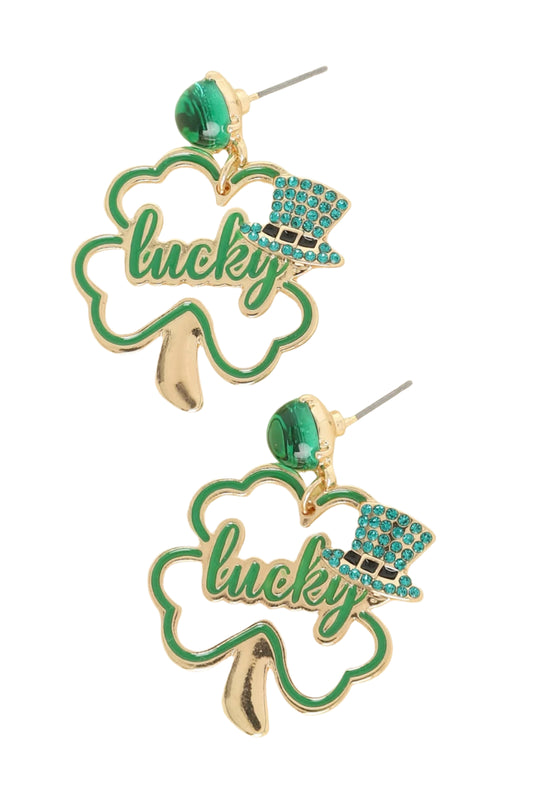 Saint Patrick's Shamrock Gemstone Metal Earrings