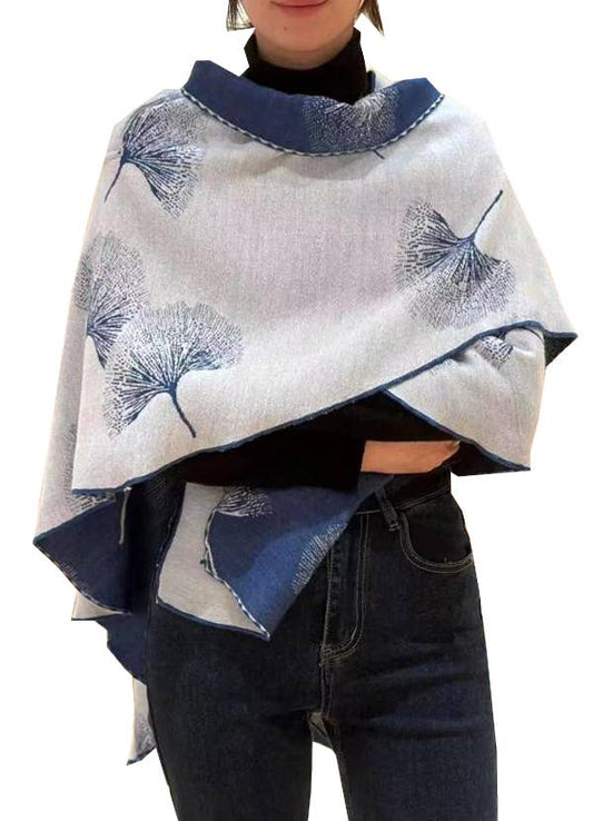 Blue / White Ginkgo Reversible Loop Wrap