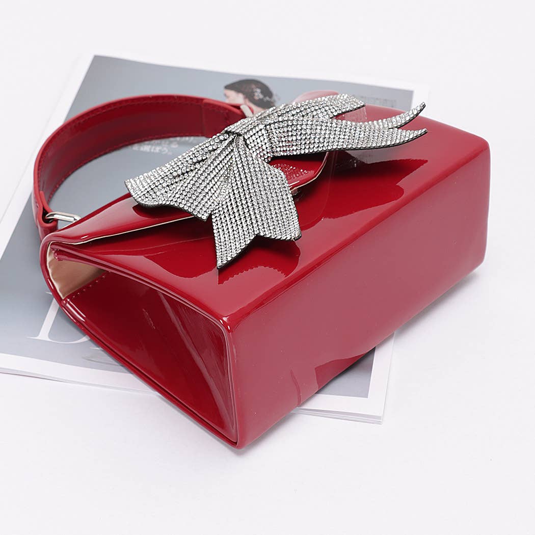 Enamel Rhinestone Ribbon Top Handle Clutch