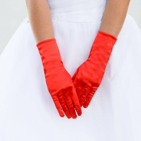 Red Wrist Length Satin Women's Gloves