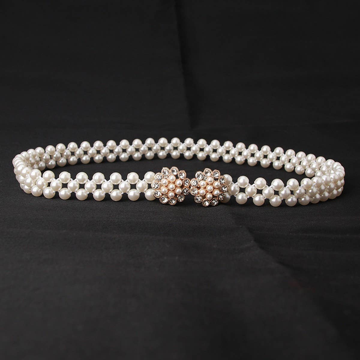 Pearl Woven Elastic Belt w/ Rhinestone Alloy Buckles