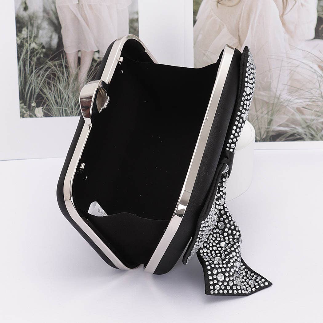 Rhinestone Ribbon Nylon Hard Case Clutch