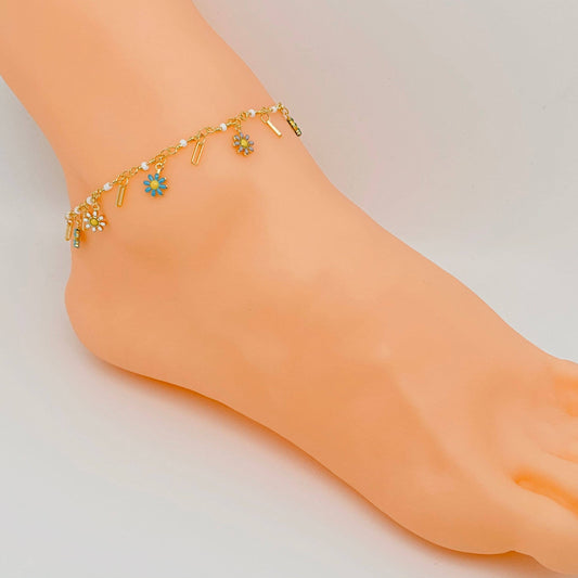 Bohemian Enamel Daisy Pendant Chain Anklet