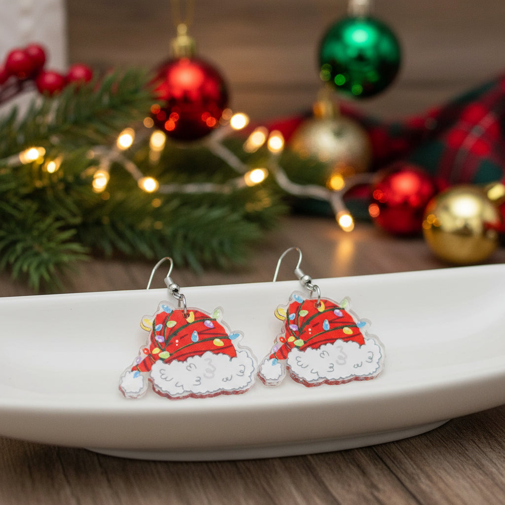 Acrylic Christmas Hat Dangle Earrings