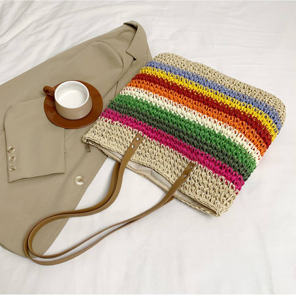 Colorful Striped Contrasting Woven Bag