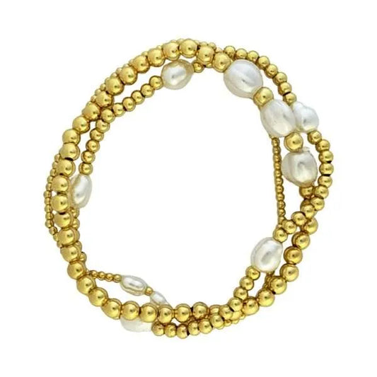 Fashion Gold & Pearls Stretch Braclet