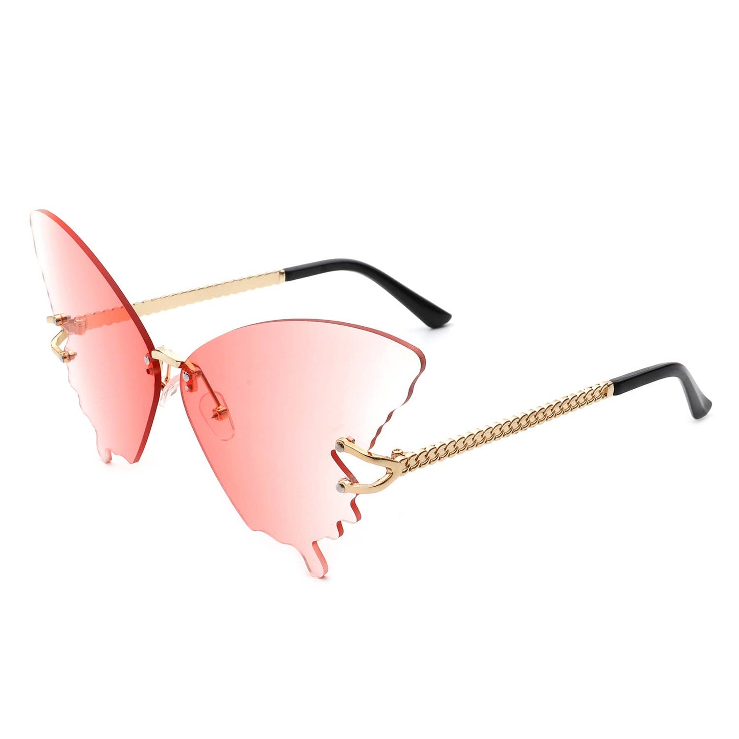 Rimless Oversize Butterfly Tinted Fashion Women Sunglasses