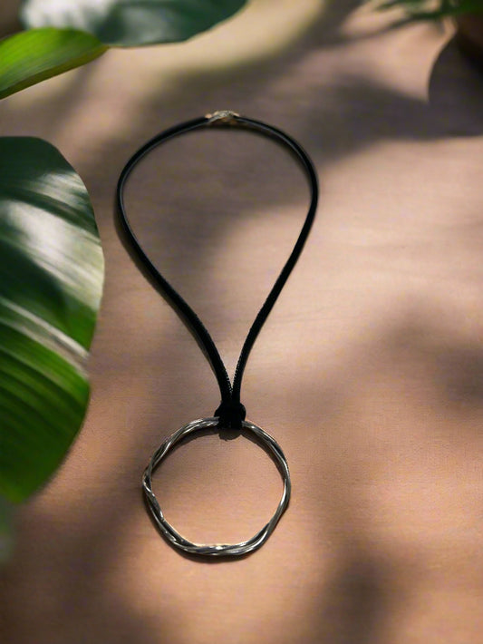 SS Weaved Circle on Black Cord
