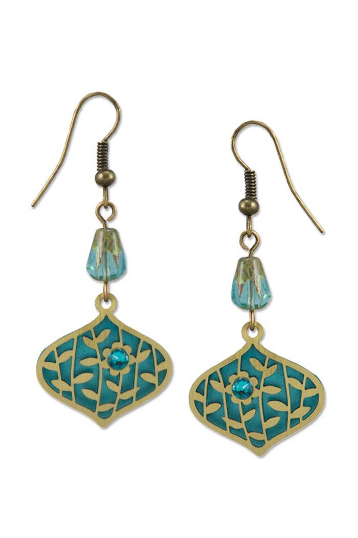 Brass Teardrop w/ Flower Earrings