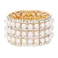 Pearl Rhinestone Crystal Stretch Evening Bracelet