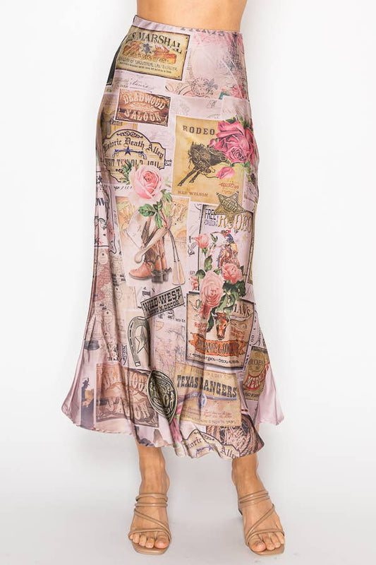 Rose West Silky Satin Midi Skirt