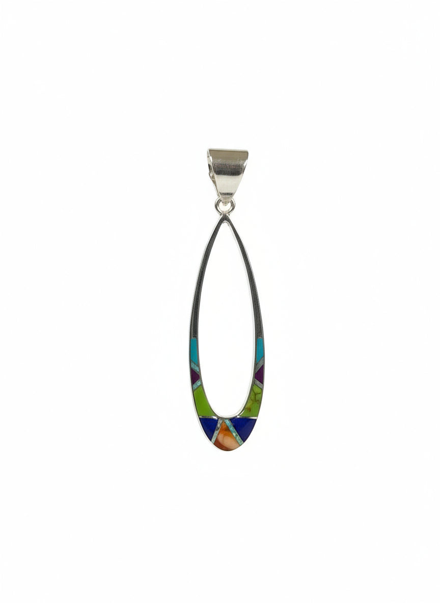 Long Open Teardrop Inlay Pendant