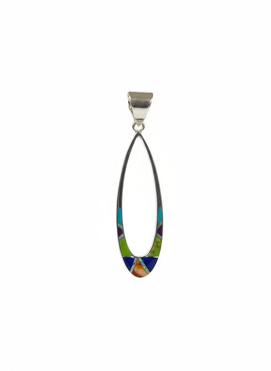 Long Open Teardrop Inlay Pendant