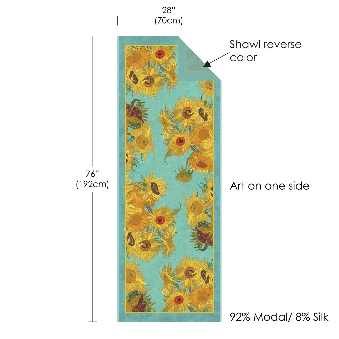 Van Gogh Sunflowers Silk Blend Shawl – Lightweight Dressy Wrap