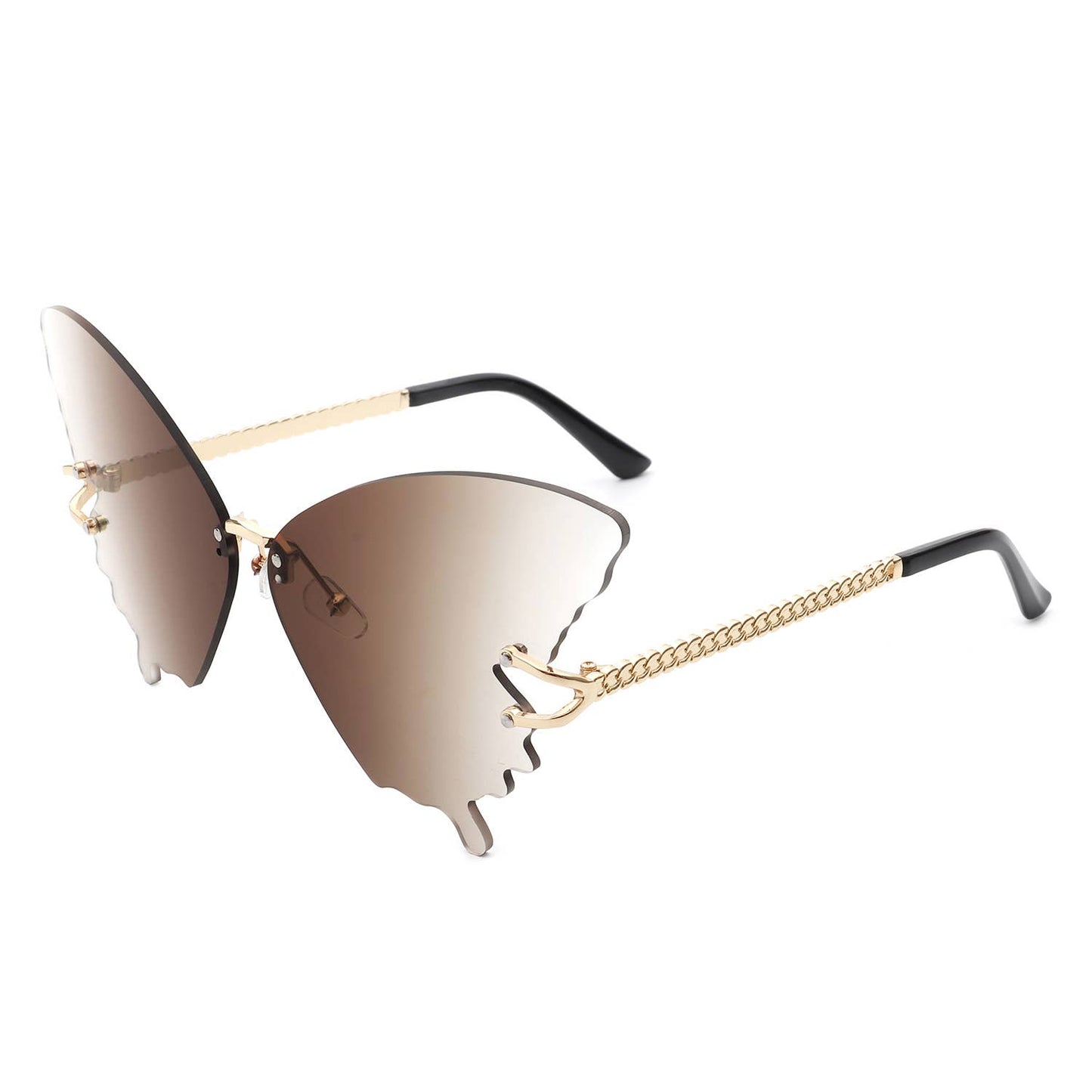 Rimless Oversize Butterfly Tinted Fashion Women Sunglasses