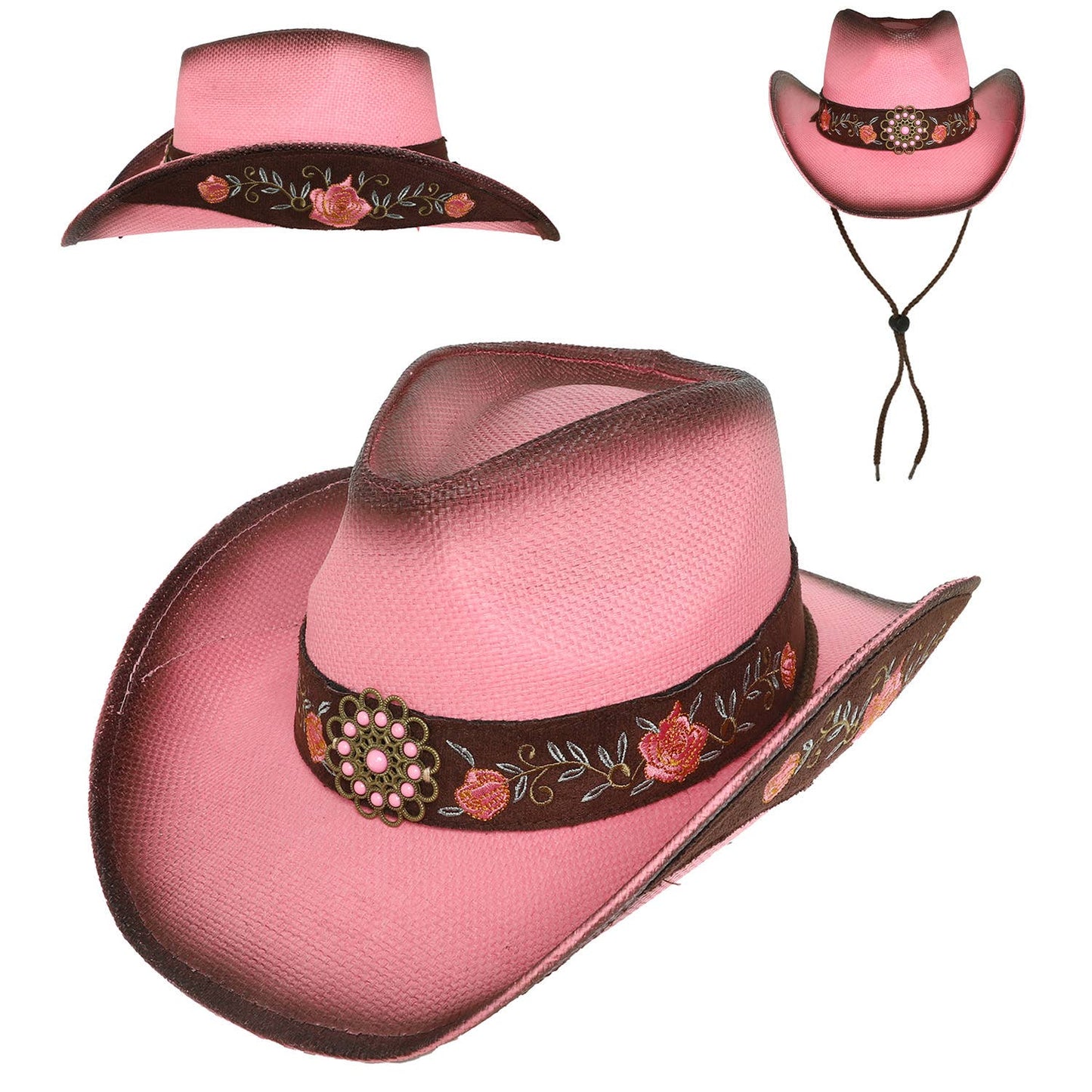 Fashion Western Floral Straw Woven Cowboy Hat