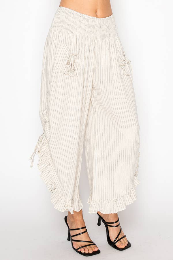 Pinstripe Elastic Waist Bloomer Pants With Pockets